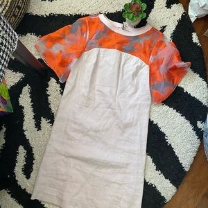 Rebecca Taylor White Dress with Orange Floral Overlay